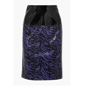 New Stand Studio Purple Black Faux Leather Leopard Pencil Knee Skirt Size 42 6 8